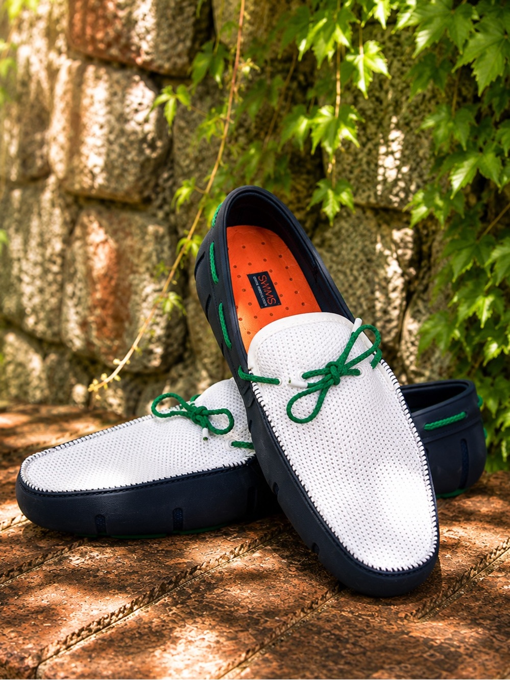SWIMS Navy, Green, and White Boat Shoes Rubber Water/Driving Moccasin, 10